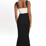Freyja Contrast Maxi Dress Oyster/Black