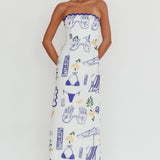 Cypress Graphic Strapless Maxi Dress White