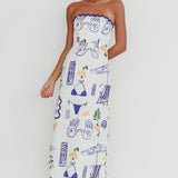 Cypress Graphic Strapless Maxi Dress White