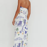 Cypress Graphic Strapless Maxi Dress White