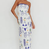 Cypress Graphic Strapless Maxi Dress White
