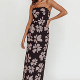 Cypress Floral Strapless Maxi Dress Black