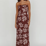 Cypress Floral Strapless Maxi Dress Brown