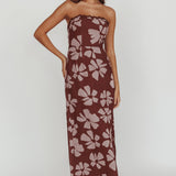Cypress Floral Strapless Maxi Dress Brown