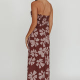 Cypress Floral Strapless Maxi Dress Brown