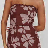 Cypress Floral Strapless Maxi Dress Brown
