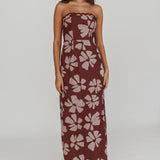 Cypress Floral Strapless Maxi Dress Brown