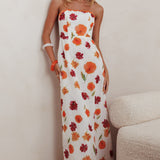 Cypress Ric Rac Trim Floral Strapless Maxi Dress Orange Multi