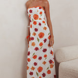 Cypress Ric Rac Trim Floral Strapless Maxi Dress Orange Multi