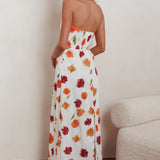 Cypress Ric Rac Trim Floral Strapless Maxi Dress Orange Multi