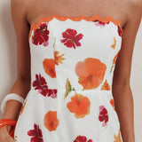 Cypress Ric Rac Trim Floral Strapless Maxi Dress Orange Multi