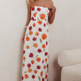 Cypress Ric Rac Trim Floral Strapless Maxi Dress Orange Multi
