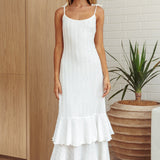 Manhattan Summer Tied Shoulder Ruffle Maxi Dress White
