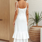 Manhattan Summer Tied Shoulder Ruffle Maxi Dress White