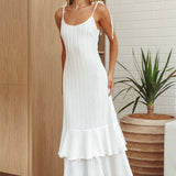 Manhattan Summer Tied Shoulder Ruffle Maxi Dress White