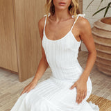 Manhattan Summer Tied Shoulder Ruffle Maxi Dress White