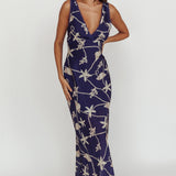 Miss Divine V-Neck Ocean Maxi Dress Blue