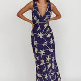 Miss Divine V-Neck Ocean Maxi Dress Blue
