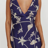 Miss Divine V-Neck Ocean Maxi Dress Blue
