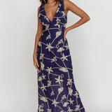 Miss Divine V-Neck Ocean Maxi Dress Blue