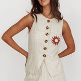 Swing Of Things Sun Sleeveless Buttoned Vest Oat