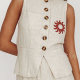 Swing Of Things Sun Sleeveless Buttoned Vest Oat