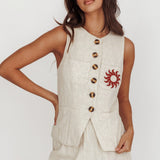 Swing Of Things Sun Sleeveless Buttoned Vest Oat