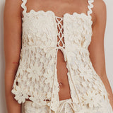 Sun Days Laced Bust Top Crochet Sand