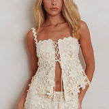 Sun Days Laced Bust Top Crochet Sand