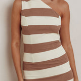 Gracey Striped One Shoulder Maxi Dress Beige/White
