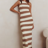 Gracey Striped One Shoulder Maxi Dress Beige/White