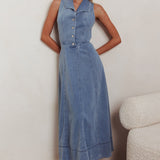 Entertain Me Sleeveless A-Line Maxi Dress Denim Blue