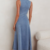 Entertain Me Sleeveless A-Line Maxi Dress Denim Blue