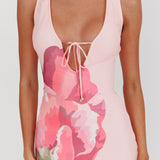 Cinders Tied Plunging Neckline Maxi Dress Flower Pink
