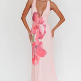 Cinders Tied Plunging Neckline Maxi Dress Flower Pink