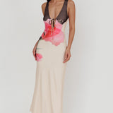 Cinders Tied Plunging Neckline Maxi Dress Flower Black