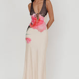 Cinders Tied Plunging Neckline Maxi Dress Flower Black