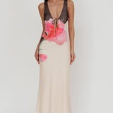 Cinders Tied Plunging Neckline Maxi Dress Flower Black