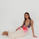 Cinders Tied Plunging Neckline Maxi Dress Flower Black