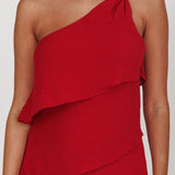 Delwyn One-Shoulder Maxi Dress Red