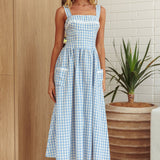 Elderflower Front Pocket Maxi Dress Gingham Baby Blue