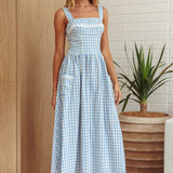 Elderflower Front Pocket Maxi Dress Gingham Baby Blue