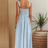 Elderflower Front Pocket Maxi Dress Gingham Baby Blue