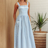 Elderflower Front Pocket Maxi Dress Gingham Baby Blue