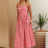 Elderflower Front Pocket Maxi Dress Gingham Red