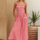 Elderflower Front Pocket Maxi Dress Gingham Red