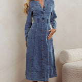 Aspen Love Front Pocket Midi Dress Denim Blue
