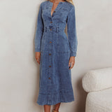 Aspen Love Front Pocket Midi Dress Denim Blue