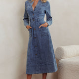 Aspen Love Front Pocket Midi Dress Denim Blue