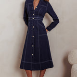 Aspen Love Front Pocket Long Sleeve Midi Dress Indigo